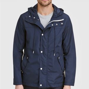 Cole Haan Hooded Rain Jacket - Navy Blue